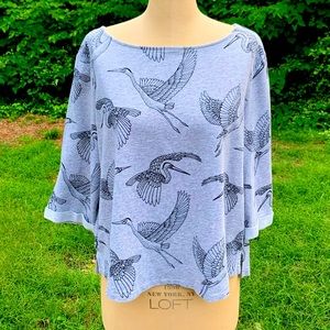Stork Print Cropped Sleeve Heathered Jersey Top